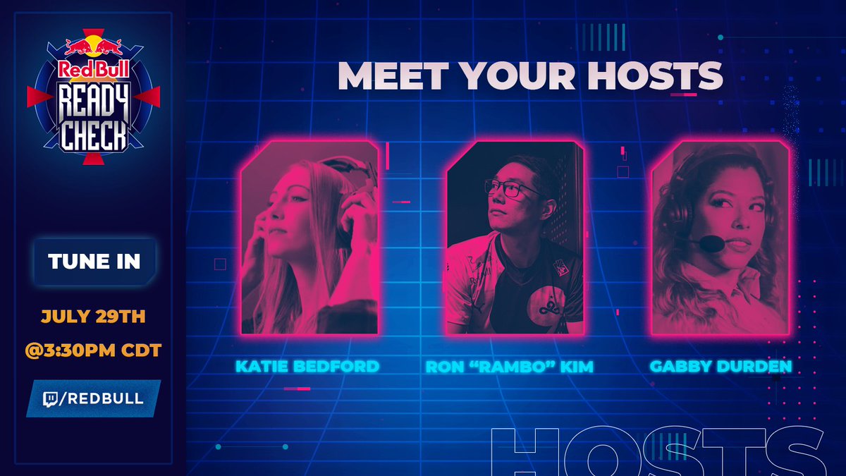 Aimlabs (@aimlab) on Twitter photo Are you Ready to Check out our awesome hosts for the <a href="/redbullgaming/">Red Bull Gaming</a> Ready Check event?! 🎙
<a href="/WorldsBedford/">Katie Bedford</a>
<a href="/RonRamboKim/">Rambo</a>
<a href="/iamGabbyDurden/">Gabby Durden</a>
We'll be LIVE from 3:30pm CDT in Dallas!! Are you Ready to Check out our awesome hosts for the <a href="/redbullgaming/">Red Bull Gaming</a> Ready Check event?! 🎙
<a href="/WorldsBedford/">Katie Bedford</a>
<a href="/RonRamboKim/">Rambo</a>
<a href="/iamGabbyDurden/">Gabby Durden</a>
We'll be LIVE from 3:30pm CDT in Dallas!!