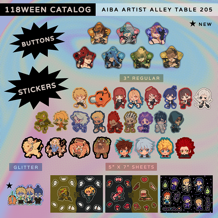 118ween's tweet photo. wow new catalog! 🤩🎉💫✨ i'll be at anime impulse bay area artist alley this weekend at table 205!!! i hope to see some dorohedoro cosplays 🥺💕 https://t.co/0dffu1wz0Z