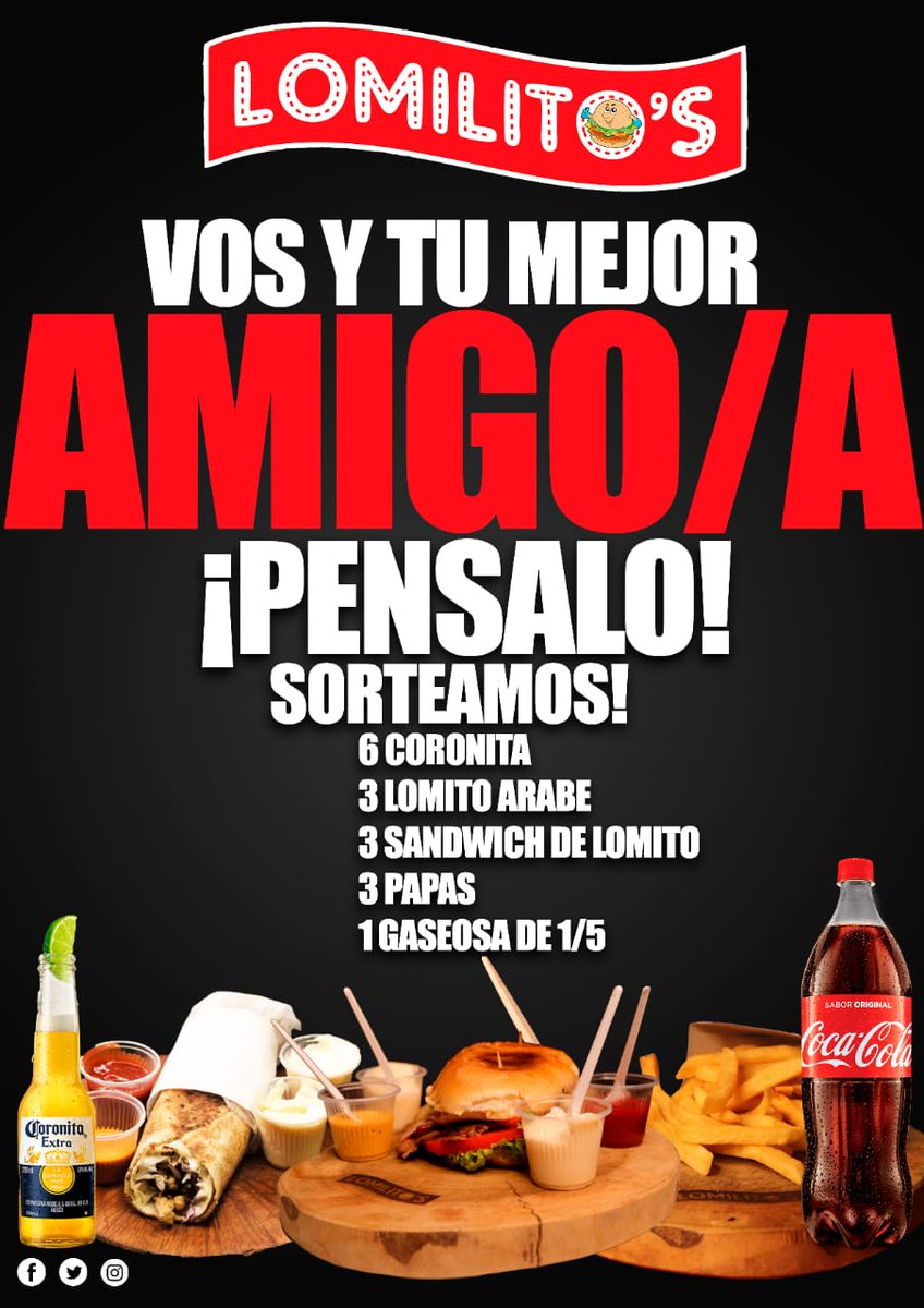 ¿Te imaginaste semejante panzada con tu mejor amigo/a en tu lugar favorito? 🤪🙌
Dale RT,like, seguí ésta cuenta.
Déjanos nombre, apellido y 3 últimos de CI.
 Y ya participas para lucirte con quien elijas pasar un hermoso momento. 🫶
Sorteamos mañana sábado a las 19:00 hs🎊🎉