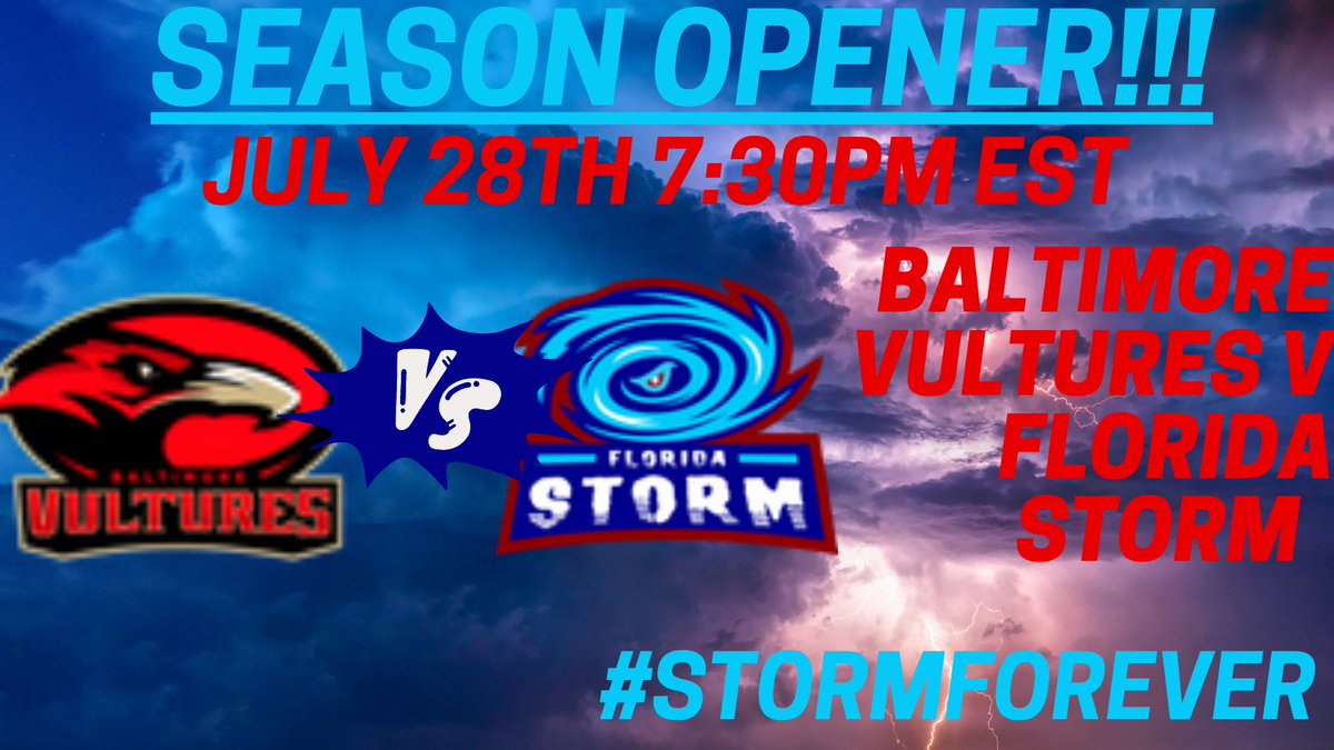 SFL_Storm's tweet photo. WE KICK OFF SEASON 21 of SFL, WITH YOUR FLORIDA STORM!! NEW GAME BUT YOU KNOW US, NEW GAME SAME STORM, #StormingTheField ALWAYS! GL BALTIMORE! @SFL_Vultures #StormStatement #StormForever https://t.co/EaADxMFJRw