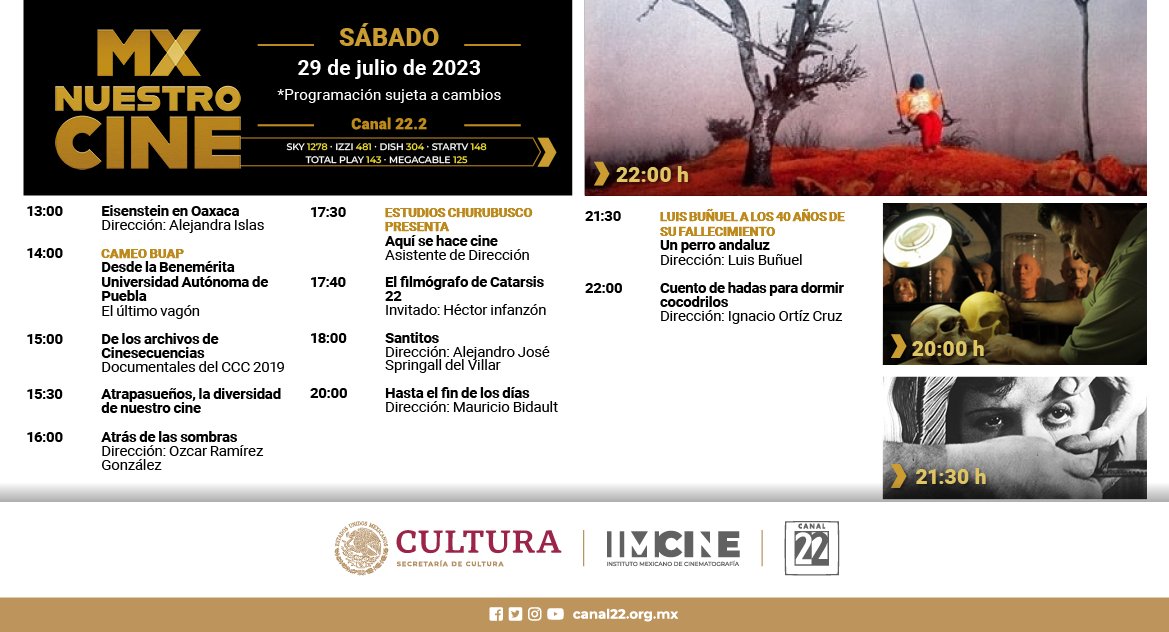 Si no saben qué hacer la noche de este sábado, se les invita atentamente a ver nuestro documental HASTA EL FIN DE LOS DÍAS por MX NUESTRO CINE (canal 22.2) a las ocho de la noche y si se encarreran pues ya se quedan a ver El perro andaluz (que tampoco es mala).

¡Corran la voz!