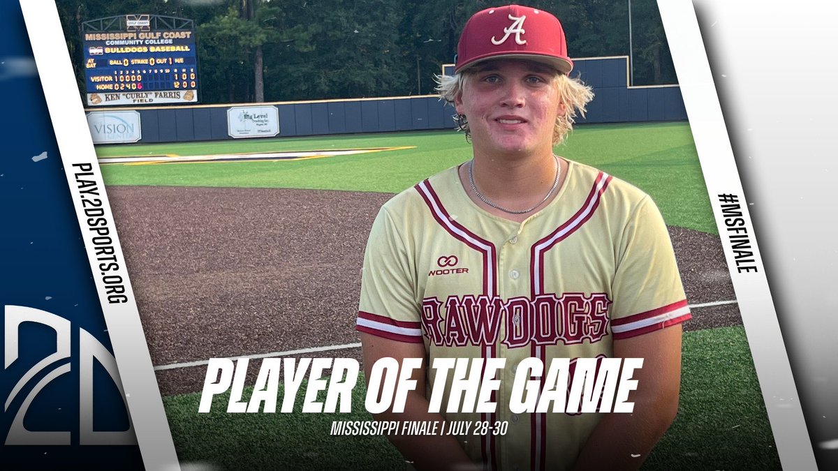 ⭐️ PLAYER OF THE GAME ⭐️

Camden Payne: 3-4 2B2B 4RBI

Summer TeM: <a href="/alabamarawdogs/">Alabama Rawdogs</a> 

#MSFinale
<a href="/2DsportsMS/">2D Sports Mississippi</a>