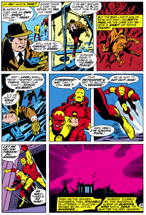 MarvelADay's tweet photo. #IM48 #MarvelADay Simon is not satisfied with Firebrand's destruction of the factory and decides to plant a bomb his ownself! But FB must have done a decent job cause the floor collapses and Simon runs afoul of some irony! But why does FB care? PMB https://t.co/Ji9PCRcVp0