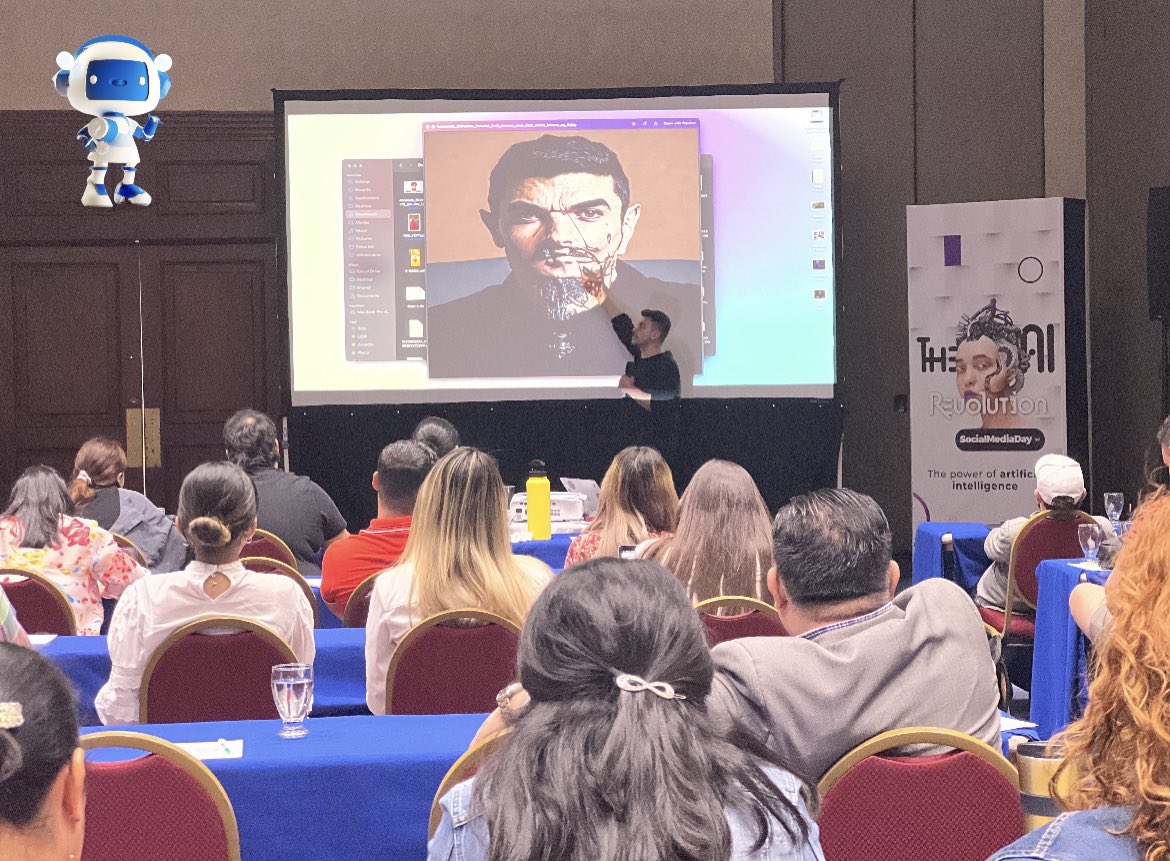 smediaday's tweet photo. Continuamos con el taller de esta tarde en el #SMD2023, ahora los asistentes están practicando el uso de la inteligencia artificial en la creación de contenido 🦾 https://t.co/VljHPC0n6A