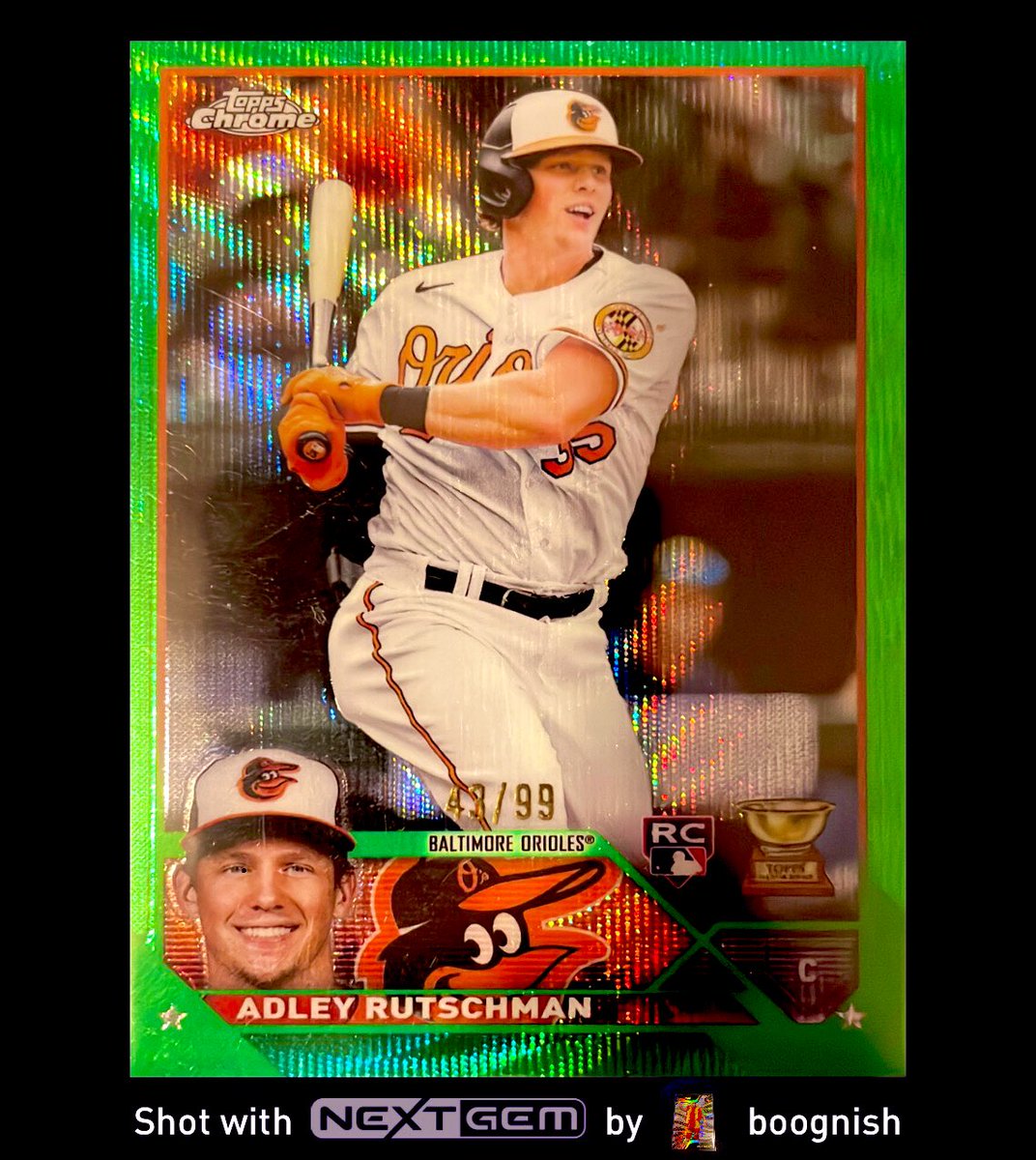 Boognish_Rising's tweet photo. One heck of a #Banger pulled by @boognishboyz and this folks is our @nextgemapp upload of the day
ADLEY RUTSCHMAN 2023 TOPPS CHROME /99
Come join us on the NEXTGEM 
#AdleyRutschman #toppschrome #TheHobby #MLB #Orioles #tradingcards #baseball #boognishboyz #nextgemapp https://t.co/iEbBWmrZBT