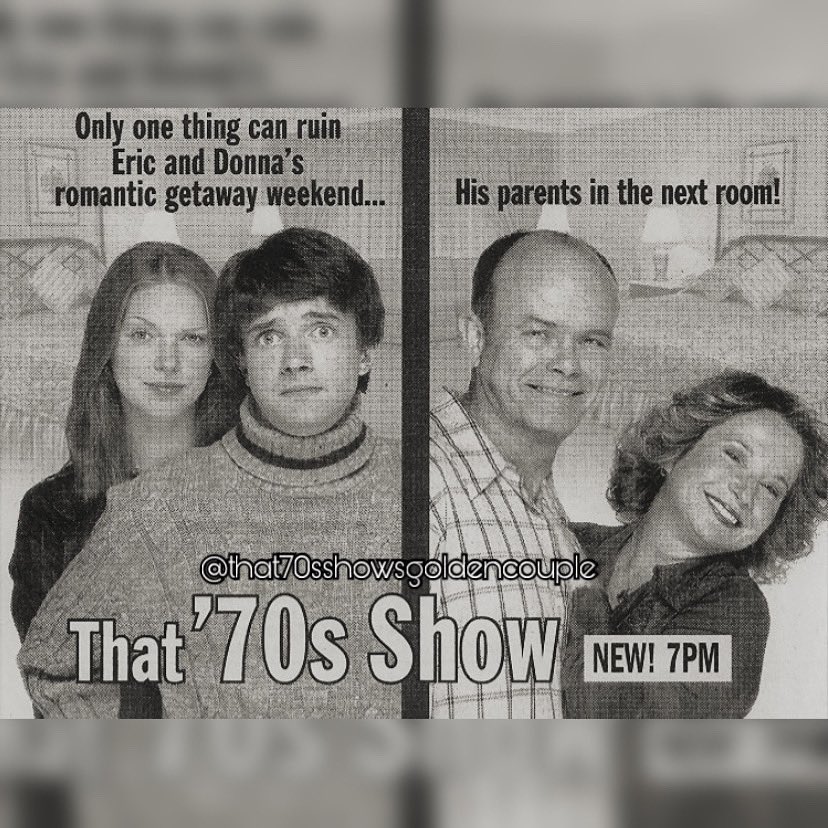 t7sgoldencouple's tweet photo. Newspaper promo for one of my favorite episodes: Romantic Weekend

Side note: I love the Red/Kitty photo used 🥰
#that70sshow #kittyforman #redandkitty #redandkittyforman #tv #ericforman  #donnapinciotti #70s #humor #sitcom #debrajorupp #married #debrajorupp #kurtwoodsmith #promo https://t.co/HqU0nTICRG