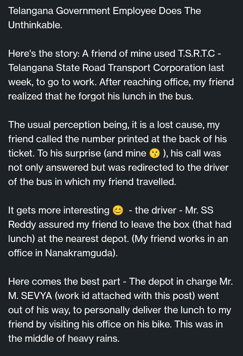 GTeja777's tweet photo. #TelanganaGovernment Does the unthinkable - An incident from a  Private employee's daily commuting to work.

#Telangana
#Hyderabad
#TSRTC #humanitywithheart
Source: Tarun Bhojwani via LinkedIn

@KTRBRS @tsrtcmdoffice @TSRTCHQ @TelanganaCMO @BTR_KTR https://t.co/RwhdLMN3DA
