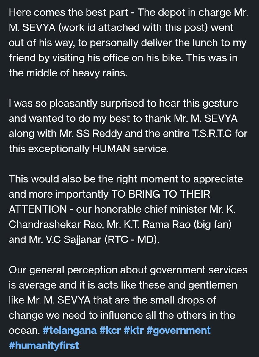 GTeja777's tweet photo. #TelanganaGovernment Does the unthinkable - An incident from a  Private employee's daily commuting to work.

#Telangana
#Hyderabad
#TSRTC #humanitywithheart
Source: Tarun Bhojwani via LinkedIn

@KTRBRS @tsrtcmdoffice @TSRTCHQ @TelanganaCMO @BTR_KTR https://t.co/RwhdLMN3DA