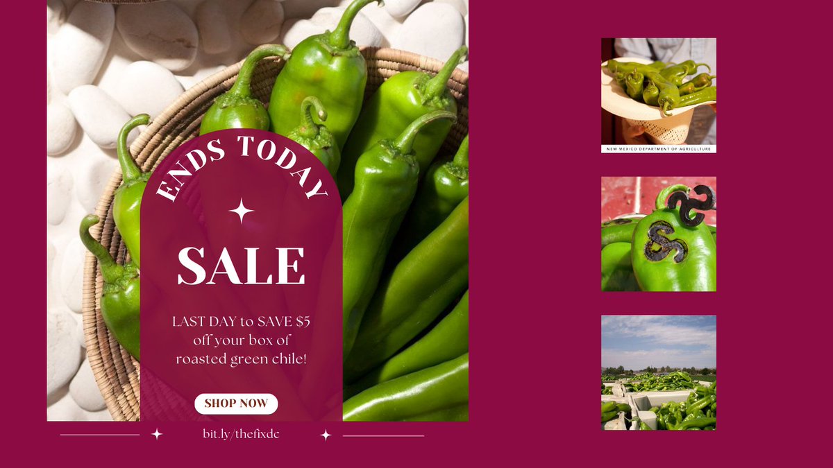 🔥Last Chance!🔥 Early bird sale ends TODAY! Don’t miss your chance to get $5 off your box of freshly roasted green chile at THE FIX. Order now and pick up in Alexandria, VA on August 19.
GET DISCOUNT:bit.ly/thefixdc
#Alexandria #DCMetro #DCeats #DCfoodie #GetYourFix