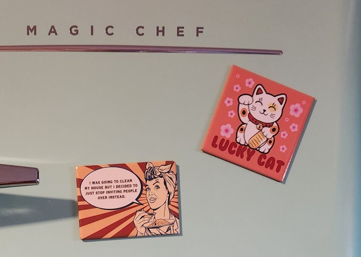 First magnets officially up on my new mini fridge #magnets #Retro #retrokitchen #newfridge #magicchef @MagicChefUSA