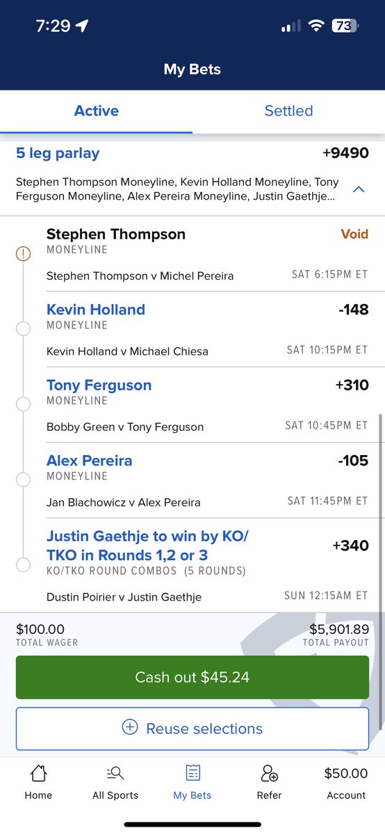captainarbano's tweet photo. @FDSportsbook 

Can you explain why my cash out is only $45? https://t.co/YavjtYKy7T