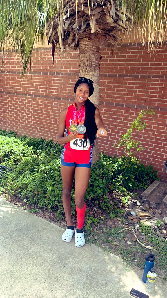 JerrellABarron's tweet photo. Jordyn is our T.A.A.F State Champion in the Triple Jump. 🥇 She also placed 2nd in Long Jump! 🥈This girl is the truth! @barron_jordyn1 https://t.co/HtKca1dTls