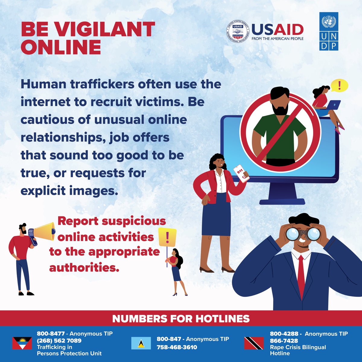As the world becomes increasingly digital, so do opportunities for crime and exploitation. Share and be aware of the online dangers of human trafficking. CariSECURE 2.0 is supporting the reduction of trafficking in persons with support of <a href="/usaidescarib/">USAID/Eastern and Southern Caribbean</a>.

#EndHumanTrafficking💙