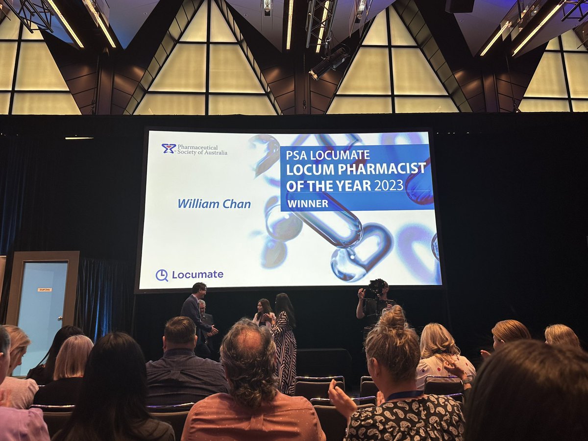 Congratulations William Chan <a href="/locumate/">Locumate</a> Locum Pharmacist of the Year! William is passionate about rural pharmacy and has travelled widely to help pharmacies remain open. Shh, don’t promote rural too much or everyone will want to come here 🤫#psa23syd <a href="/PSA_National/">PSA</a>