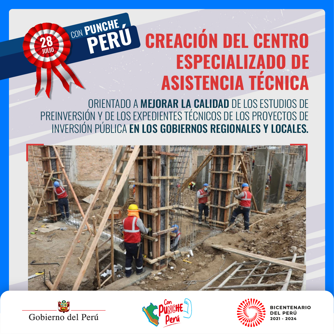 MEF_Peru's tweet photo. Impulso a la inversión pública | Este Centro brindará acompañamiento y asistencia técnica en la formulación y evaluación de proyectos de inversión, en la elaboración de expedientes técnicos, formulación y evaluación de estudios de preinversión, entre otros.
#ConPunchePerú 🇵🇪✨ https://t.co/akybwPvGKh