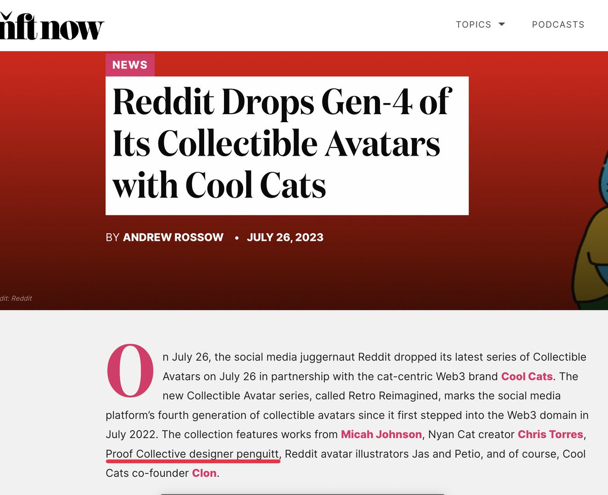 Ahhh! I just found out my <a href="/Reddit/">Reddit, Inc.</a> avatars got a mention in both <a href="/opensea/">OpenSea</a> and <a href="/nftnow/">nft now</a>  🤯💙🐧!  What a crazy week! 

Thank you to everyone who showed up to collect and support my art. It's a feeling like no other and I'm so so so grateful.