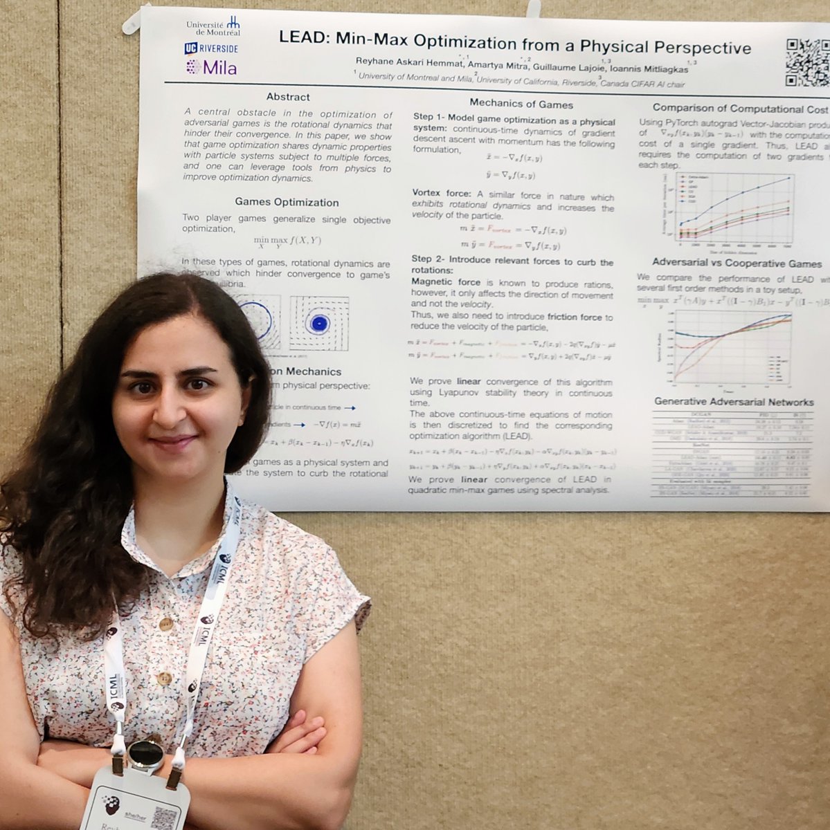 If you are in Hawaii for #ICML2023, visit our poster on 'LEAD: Min-Max optimization from a physical perspective' at the #Frontiers4LCD workshop at 4pm, Ballroom B. 
If not, you can find the paper, blogpost, code and a short video here: reyhaneaskari.github.io/LEAD.html