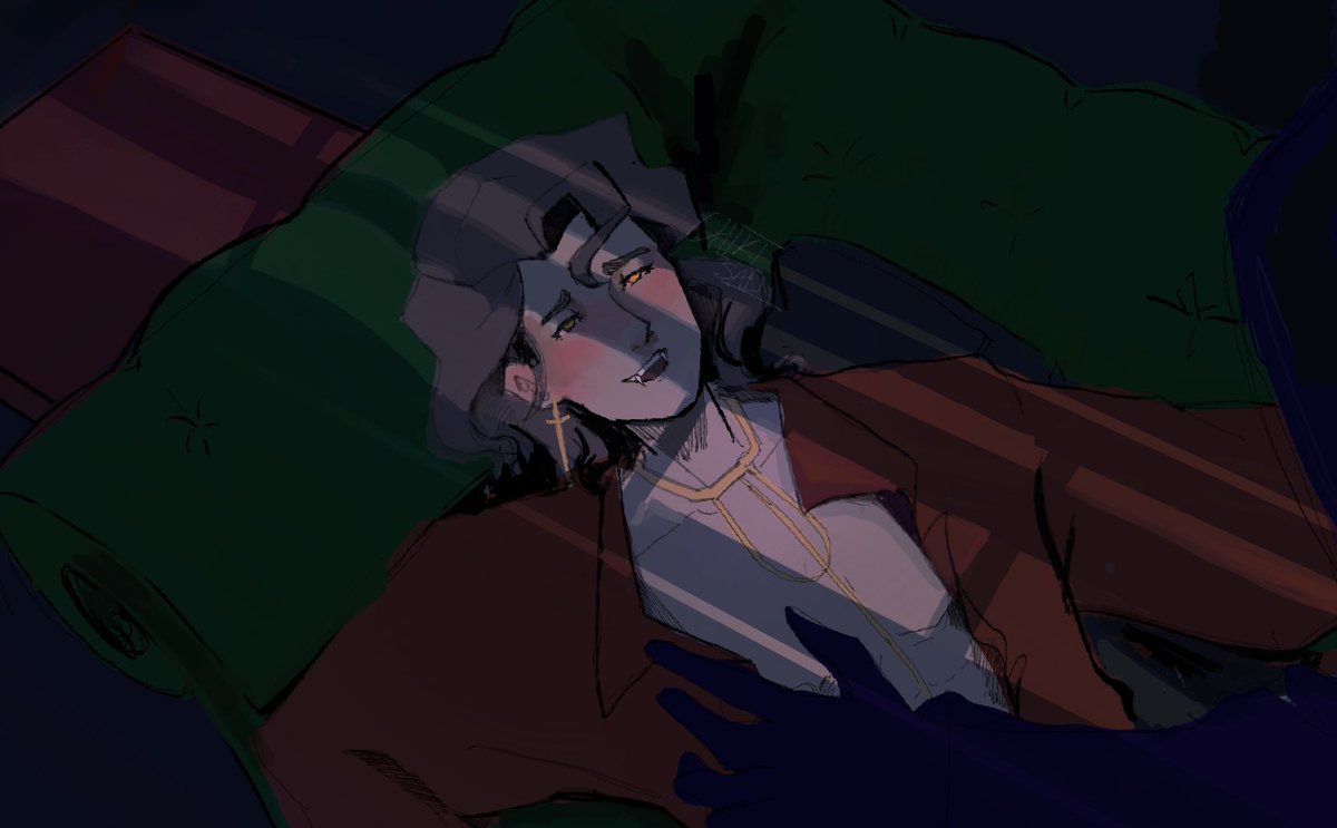 chikisan4's tweet photo. finally got around to finishing this piece! burning the vampire art obsession while waiting for the next castlevania season :)) 
-
-
-
#vampireart #gothicfantasy #digitalart #digitalillustration #procreate #gameart #visualnovelart #wip #characterart #queervampire https://t.co/RVHzR94B58