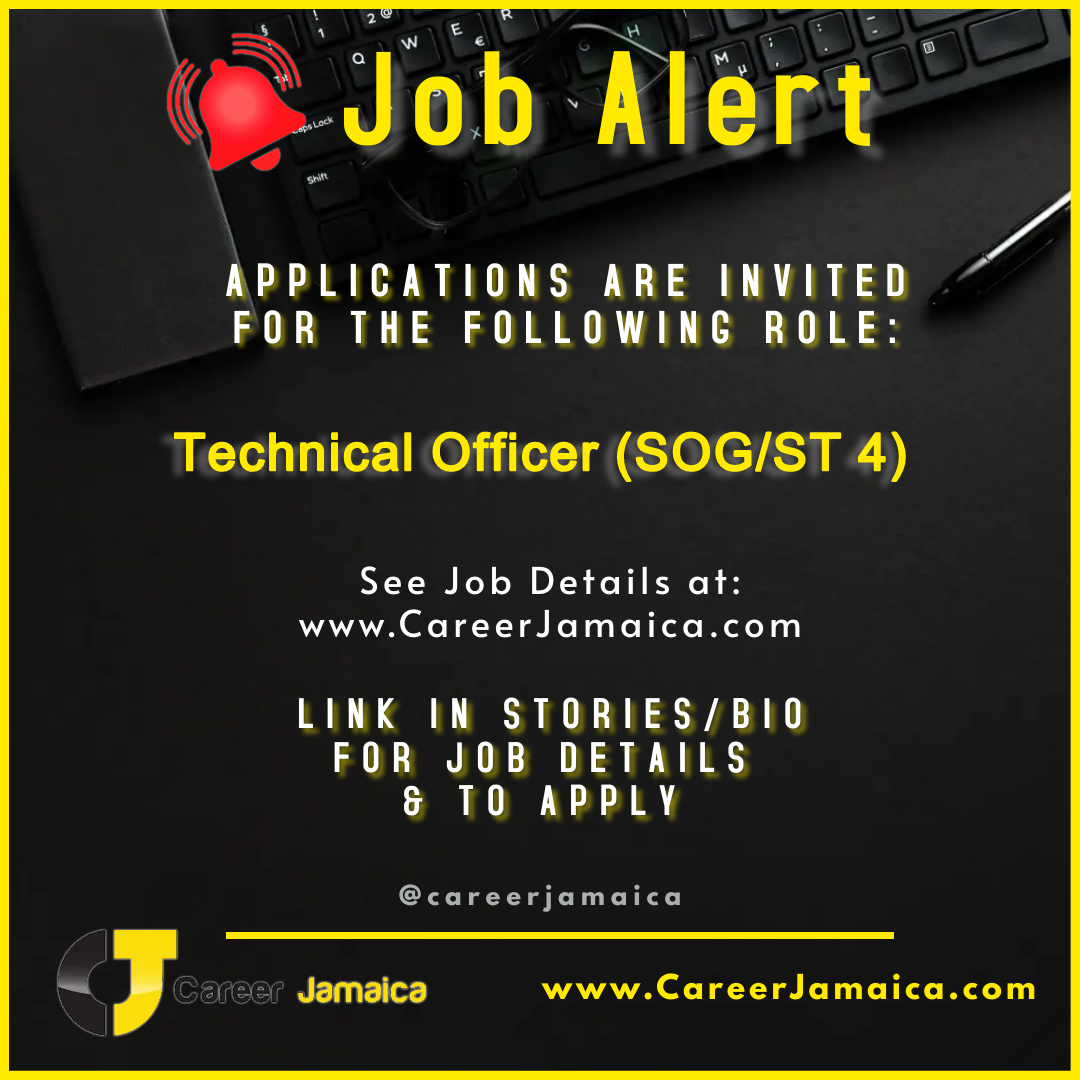 Technical Officer (SOG/ST 4) needed 
Check this link for full job details ⇨ bit.ly/43HXxxV

#jamaica #careerja #careerjamaica