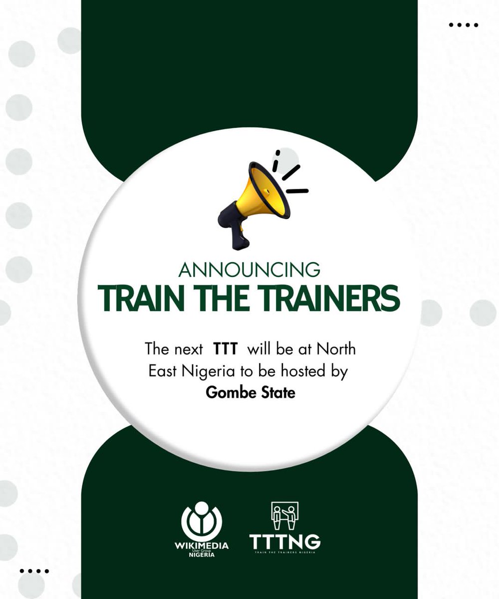 WikimediaGombe's tweet photo. I am happy to share with you all that the @WikimediaNEC will be hosting the @WikimediaNG team for her Train the Trainer program 2023 in Northeast, Nigeria. Gombe Network looks forward to working with the amazing team on 7th-9th Sep 2023.
#TTT #skillsdevelopment #movementstrategy https://t.co/lplaChagkS