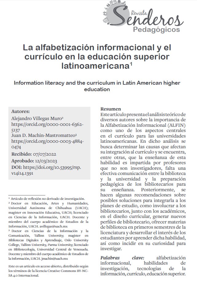 juantifico's tweet photo. Les invitamos a revisar nuestra novedad editorial "La alfabetización informacional y el currículo en la educación superior latinoamericana", en coautoría con mi extesista, ahora egresado, Alex Villegas
https://t.co/XcStxNTwmO #ALFIN #EducaciónSuperior #curriculum https://t.co/s7m9r2sBBV