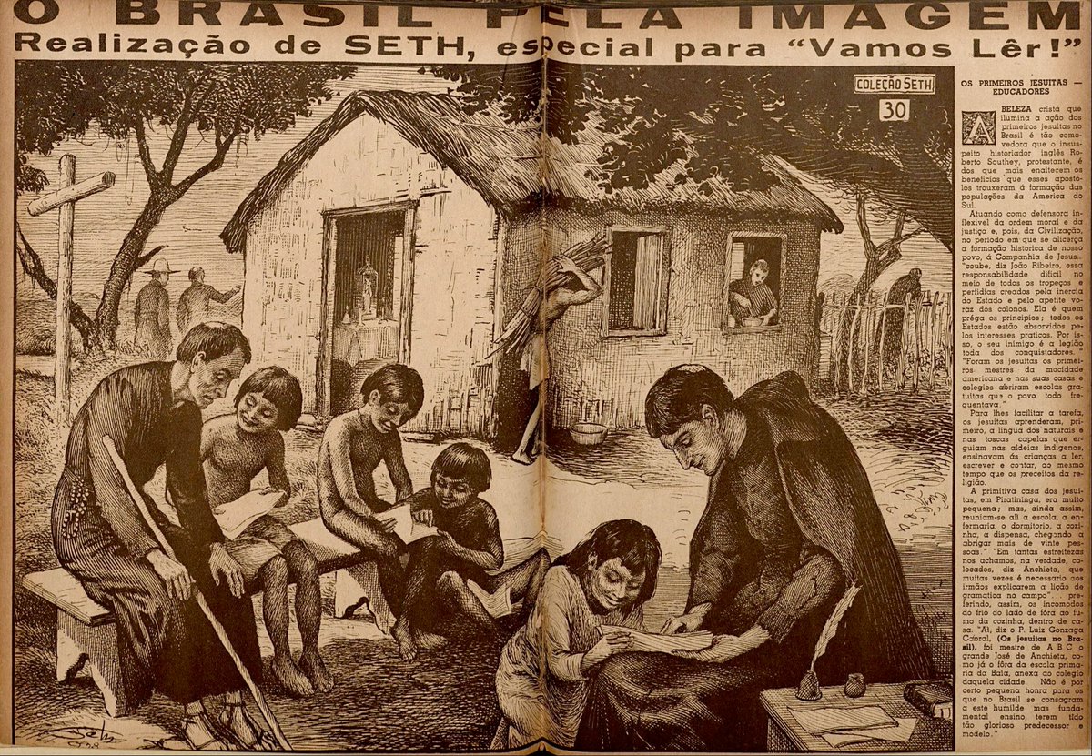 olasounik's tweet photo. Os Jesuítas de Anchieta, série ilustrada por "Seth", pseudônimo de Álvaro Marins (1891-1949). Álvaro foi um grande desenhista, ilustrador e caricaturista brasileiro. Era tão bom que fez o primeiro curta-metragem animado do Brasil, "Kaiser". 
1/ https://t.co/936B90hLsC
