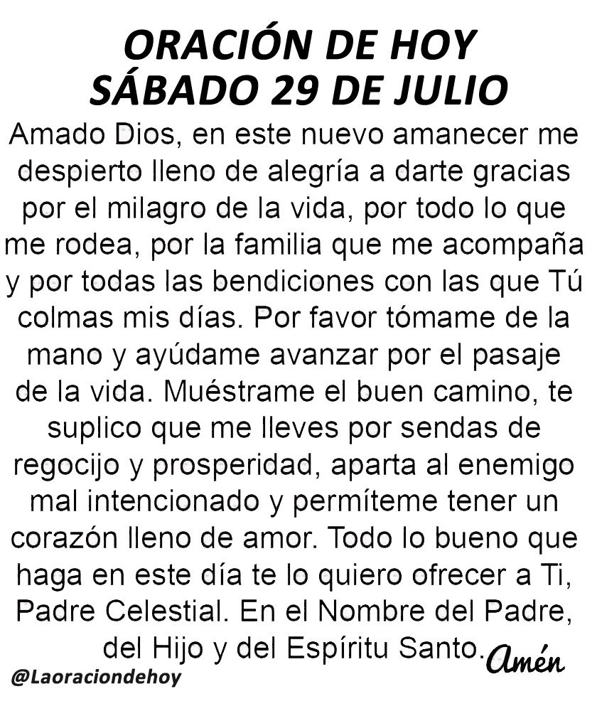 Oración diaria para hoy sábado 29 de julio de 2023.