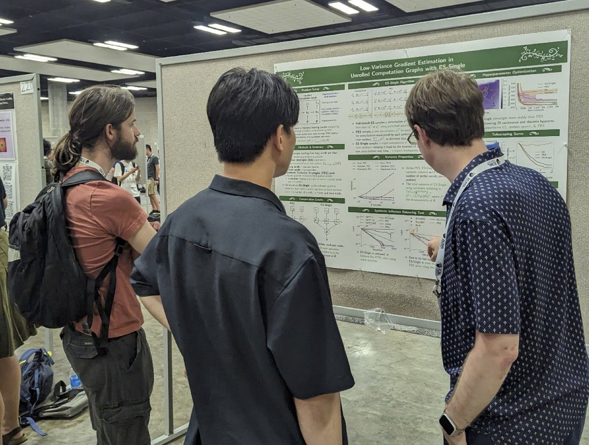 PaulVicol's tweet image. Had fun presenting ES-Single at #ICML2023! ES-Single is a method for low-variance, unbiased gradient estimation in unrolled computation graphs, that has lower variance than PES and outperforms it on a range of tasks.

ICML: icml.cc/virtual/2023/p…
Colab: tinyurl.com/es-single-colab