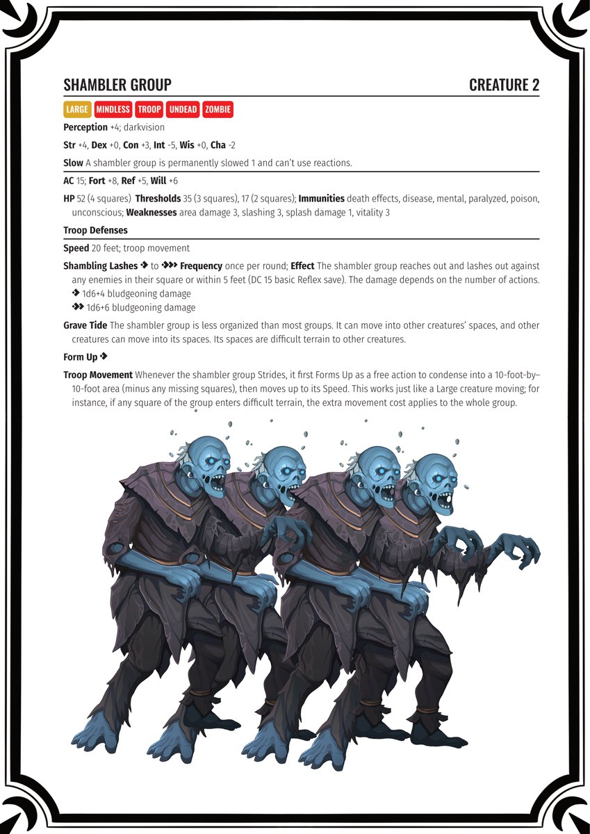 geekjames513's tweet photo. Have you wanted to run a troop in #pathfinder2e but it looked scary with 16 pawns on the board? Well try out groups!
The shambler group is perfect for learning troop rules in a smaller play. This creature is also good for @JasonBulmahn #hopefinder!
Like if you want more groups https://t.co/fYBjntbnFa