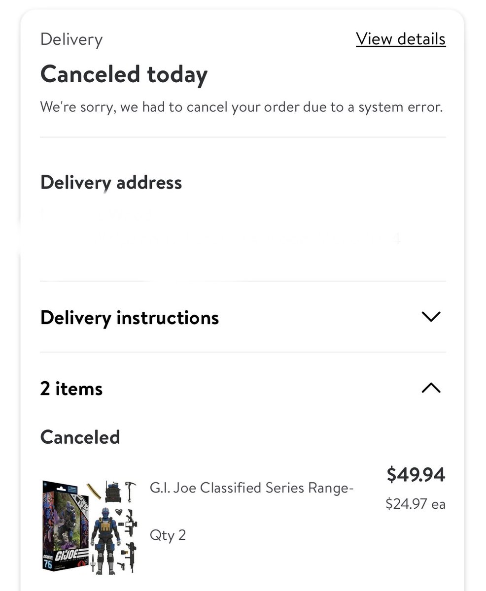 VeebsToys's tweet photo. Oh, FFS. @Walmart &amp; all #walmart exclusives/pre-orders can eff all the way off. “Canceled due to system error” Get bent. Having to go into your crappy stores to look for the #RangeViper is just the kick in ass consolation prize. I’m sure #BigBen isn’t far behind. Beware, peeps. https://t.co/FAN8uN29Jm