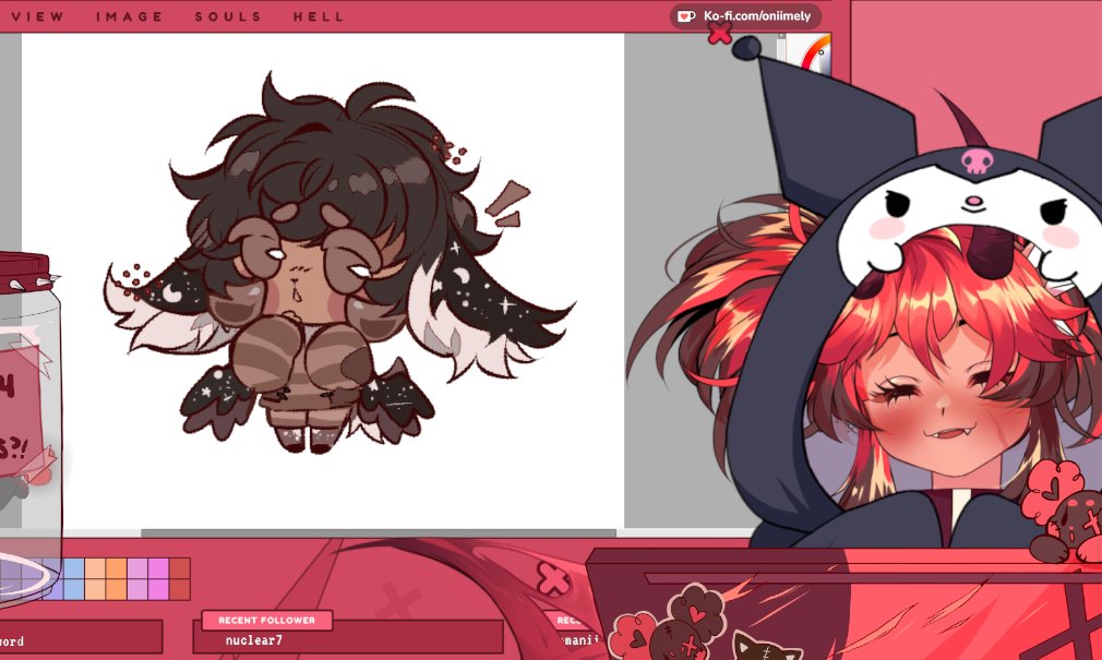 Workin on drawing lil guys!!! Come watch<33 Very tired so I hope your okie with low battery mely ;; twitch.tv/oniimely