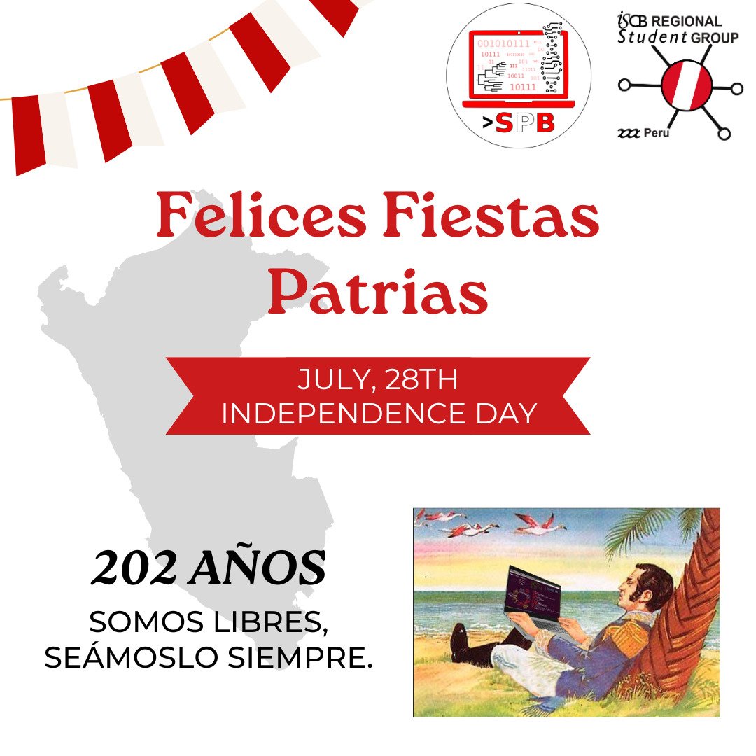 Happy independence day Perú!
@Bioinfo_Peru
#feliz28dejulio #feliz28Perú #FiestasPatrias2023