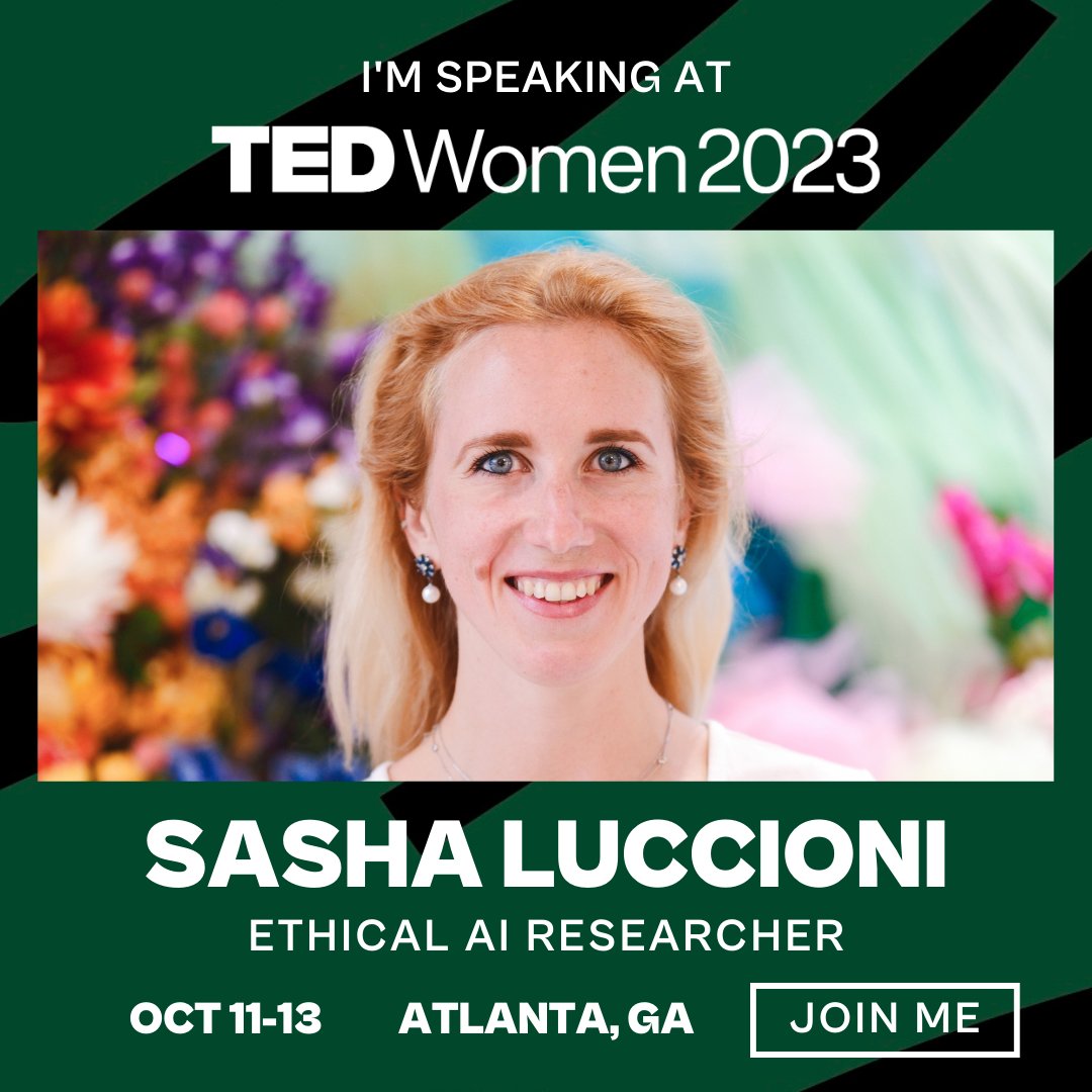 So my big presentation that's coming up is... @TEDTalks! I'm super stoked to be speaking at the TEDWomen conference happening in October in Atlanta 💃 I'll be talking about all things AI ethics, and why we should care about its current harms and not its future (X-)risks.