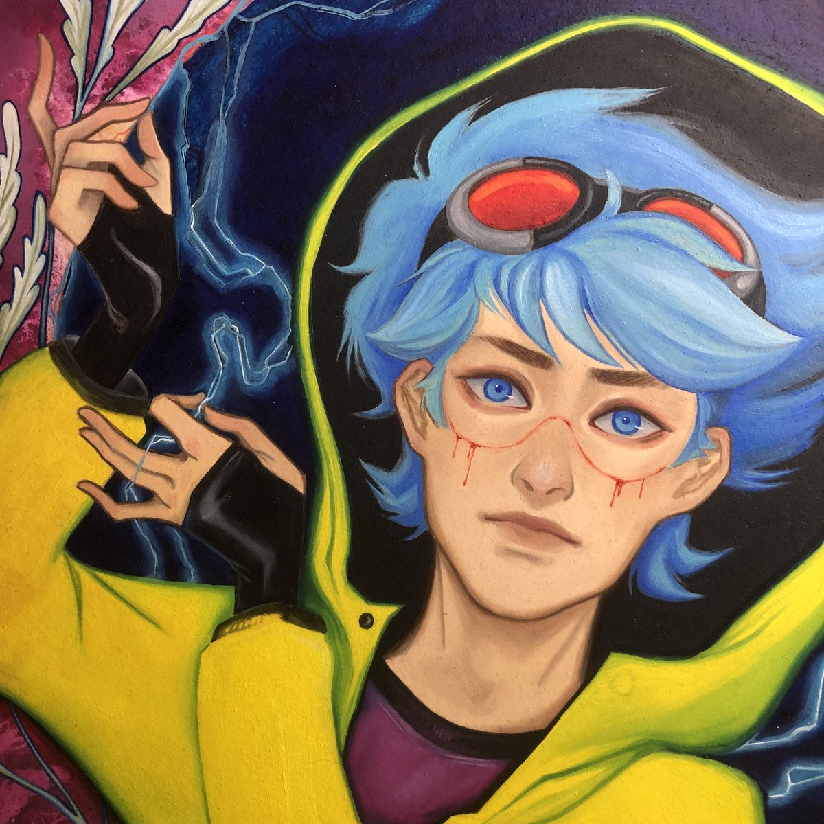 pneumacia's tweet photo. WIP!!! Christopher Chaos fanart. Super good comic! Would kill to do a cover for it @_@ Oil and gold leaf on board; still got a lot of details to add and things to tighten up! https://t.co/QH8IPdcXRz