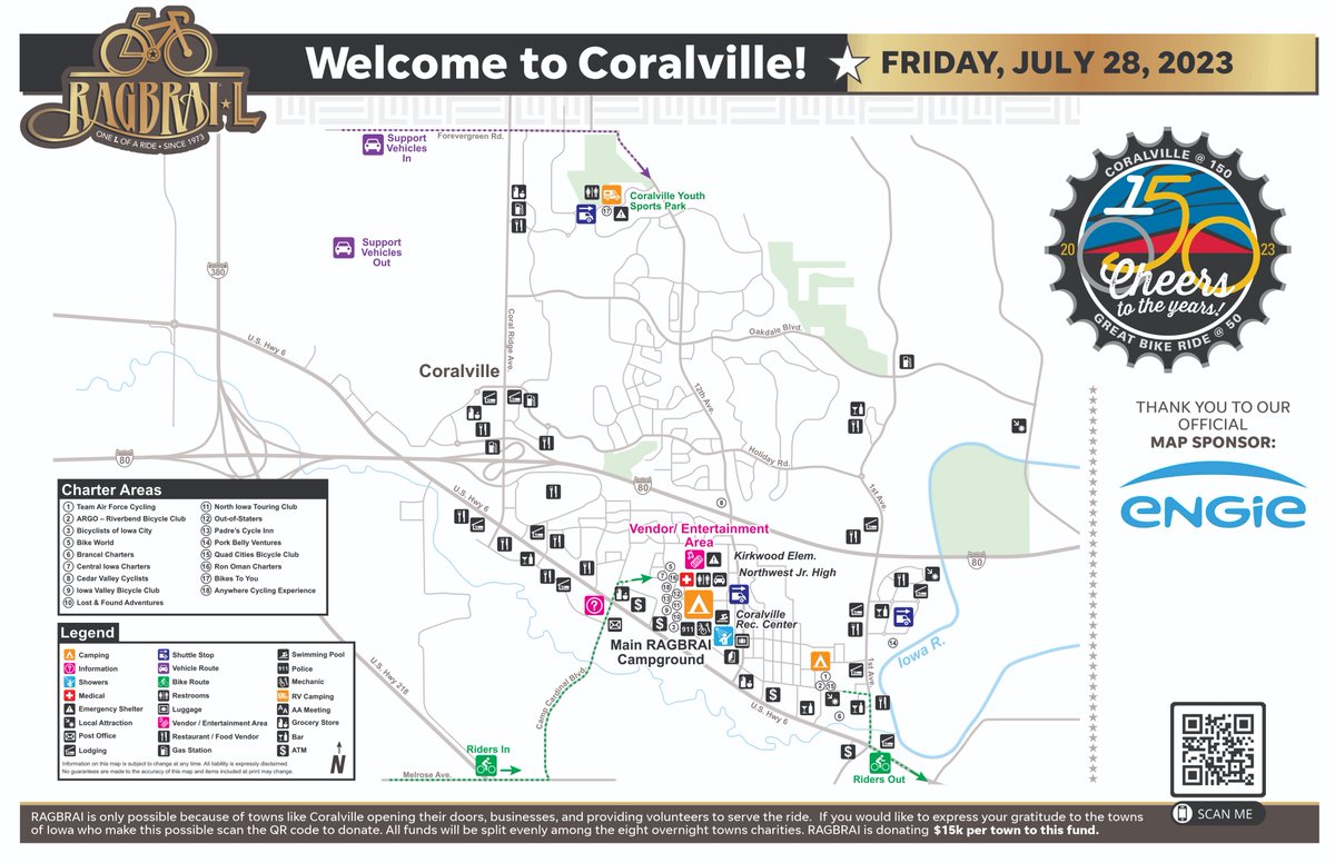 The storm shelter options for the <a href="/cville_ragbrai/">Coralville RAGBRAI</a>  RV campground are St. Thomas More Church at RV Lot 3 and in the lower level of the parking ramp at UIHC building west of the pond at the Youth Sports Park. No driving access; follow trail to lower level of parking ramp.