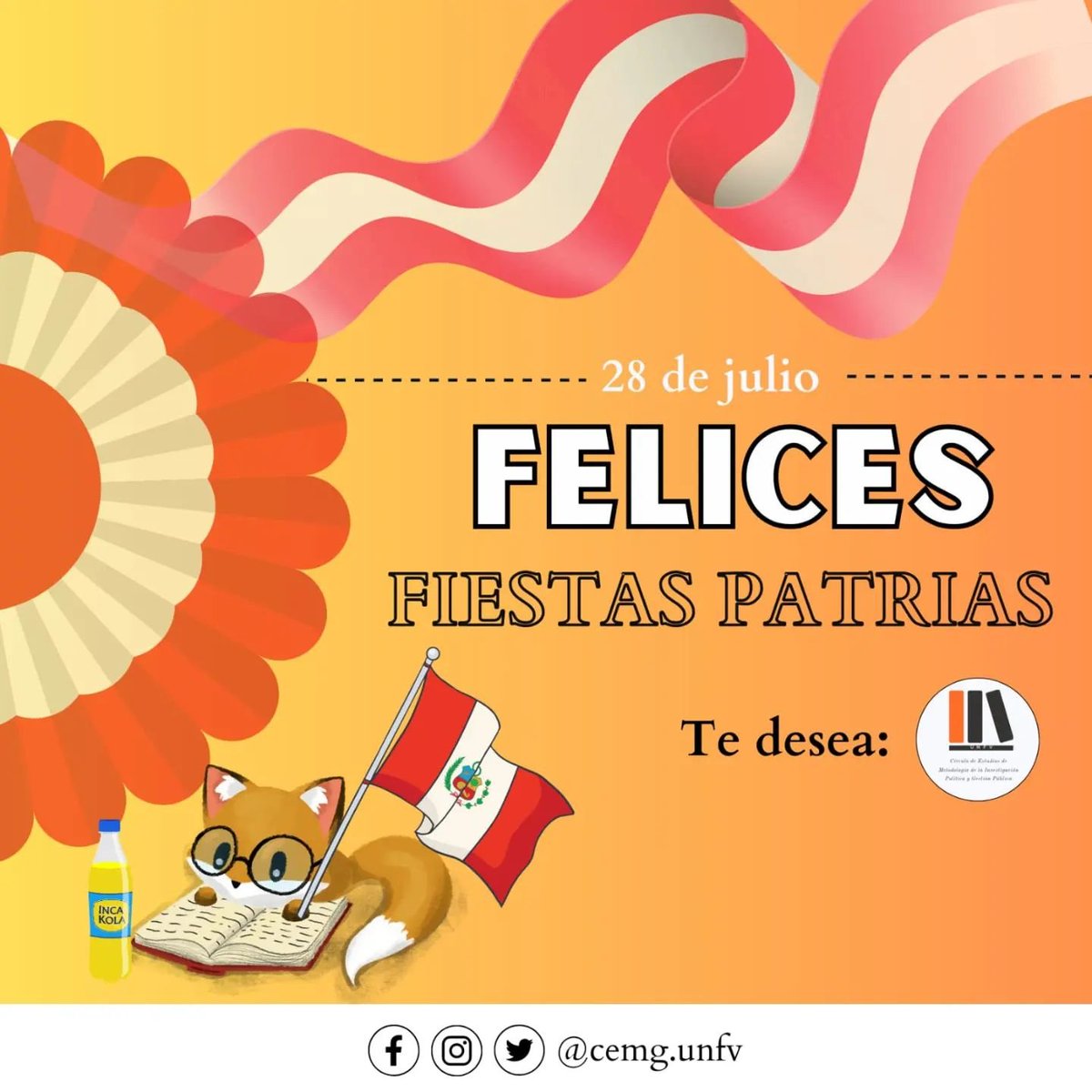 cemg_peru's tweet photo. #FelicesFiestasPatrias 📷
“En estas Fiestas Patrias demostremos nuestro amor por el Perú, trabajemos arduamente para hacer de esta una gran nación, Feliz 28 de julio”.
¡ARRIBA PERÚ! 📷📷📷
#28dejulio #Perú #fiestaspatrias2023 #UNFV #CEMG https://t.co/OZZ8OLyVCW