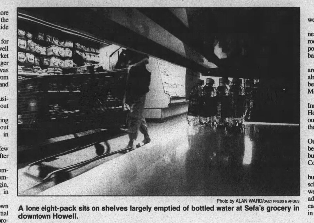 Empty water shelf at Sefa's Grocery store in Howell during 2003 blackout [Livingston County Press and Argus 8/17/2003]