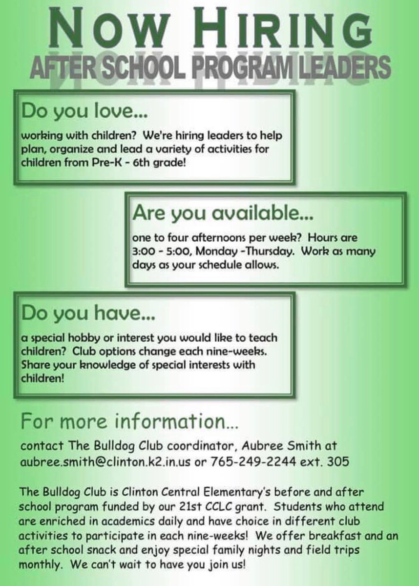 Come share your special interest/hobby with a small group of kids during Bulldog Club!