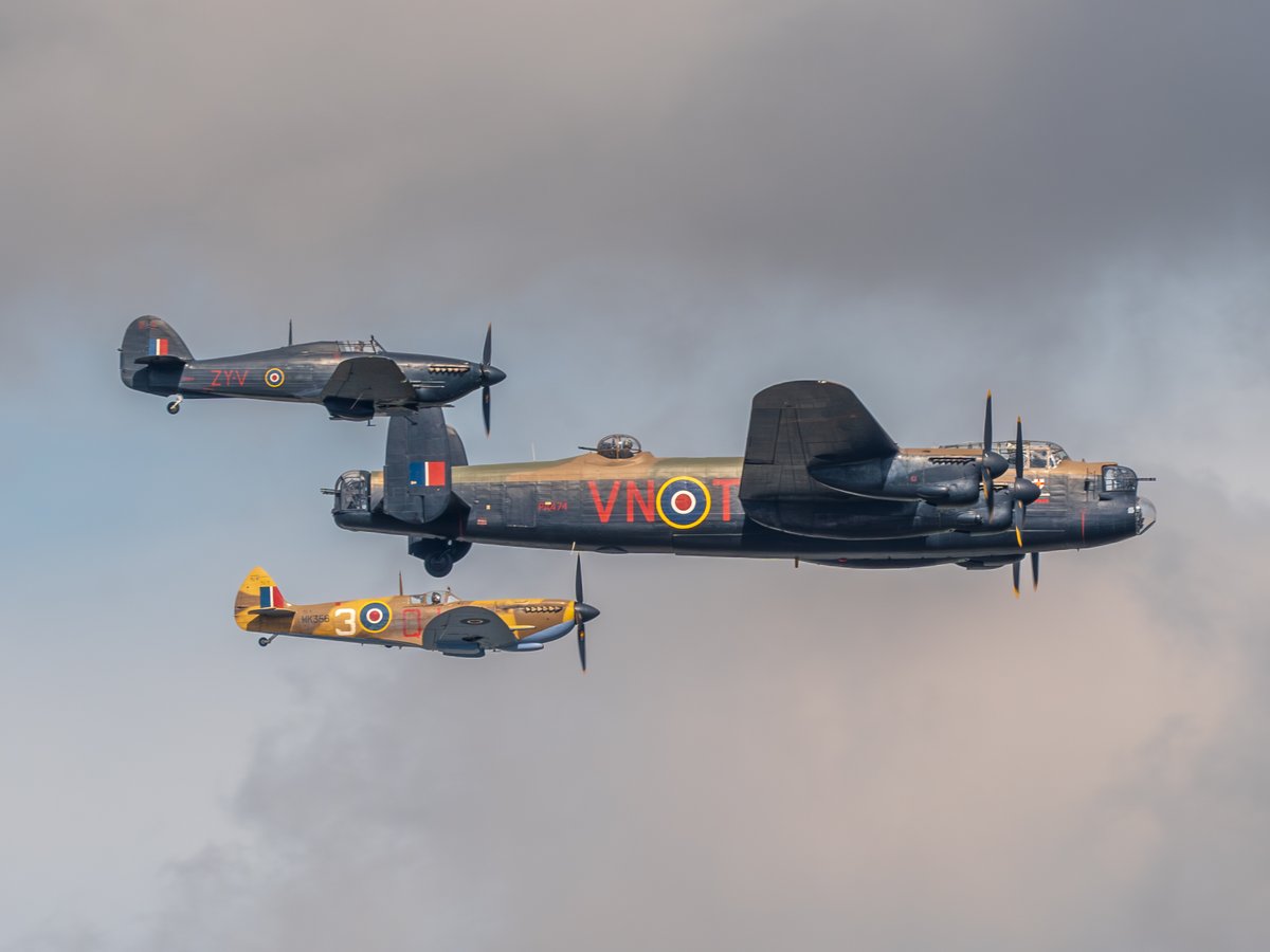 Poetry in motion - Lancaster, Spitfire and Hurricane in tight symmetry yesterday #bbmf #lancaster #avgeek #aviationphotography #aviationdaily #thephotohour
