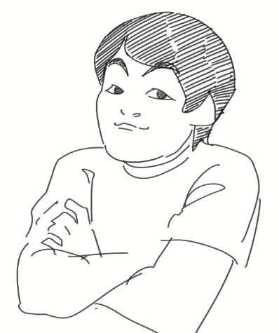 りっくんをデフォルメで描けるかな、の絵。 眉、目の形、輪郭、アゴと特徴あるんだけど、似顔絵は難しいな。 #川田のラクガキ