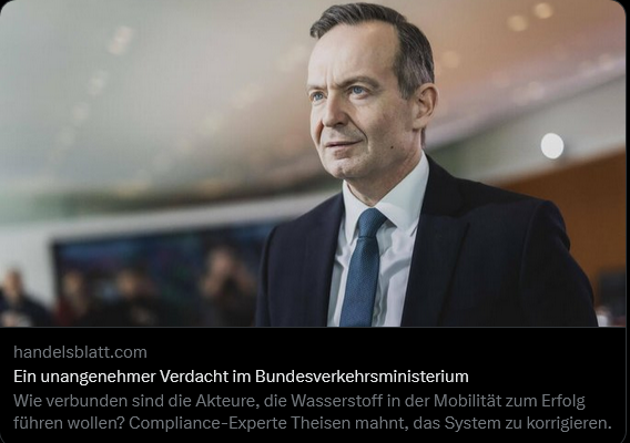 Was ist los mit euch: Medienhäuser?

Ein #FDP-Politiker erzählte seit Monaten wissenschaftsfeindlichen Unsinn in Sachen #Wasserstoff. 

Nun steht genau in dieser Angelegenheit ein #Compliance-Verdacht gegen #Wissing im Raum.

Nur bleibt das Geschrei wie bei #Habeck vollends aus.