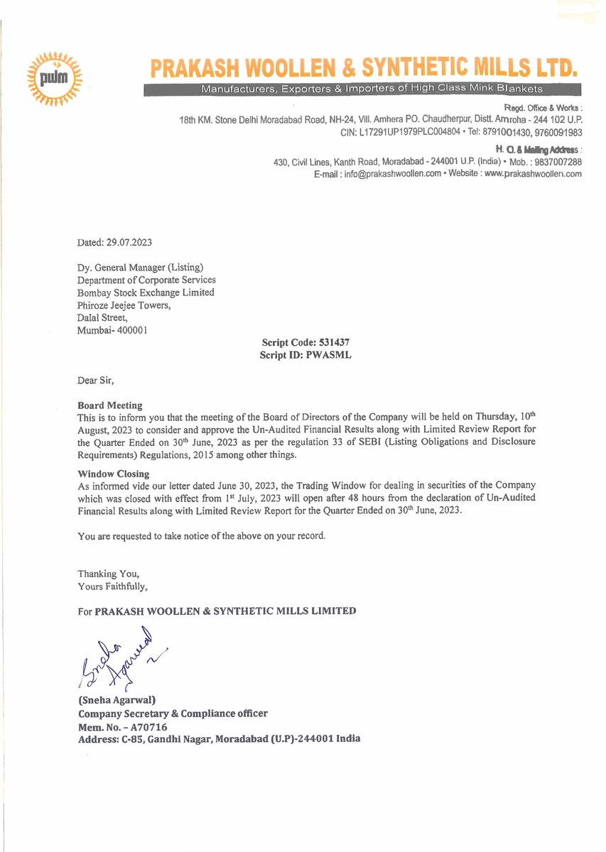 VPickr's tweet photo. #PWASML #RESULTS 📢 | Prakash Woollen And Synthetic Mills
-7.1% below 200DMA | -51.9% below 52W High | Stock in Consolidation🚧
https://t.co/5Z2iBwAb4f https://t.co/P7jnQPLFOG