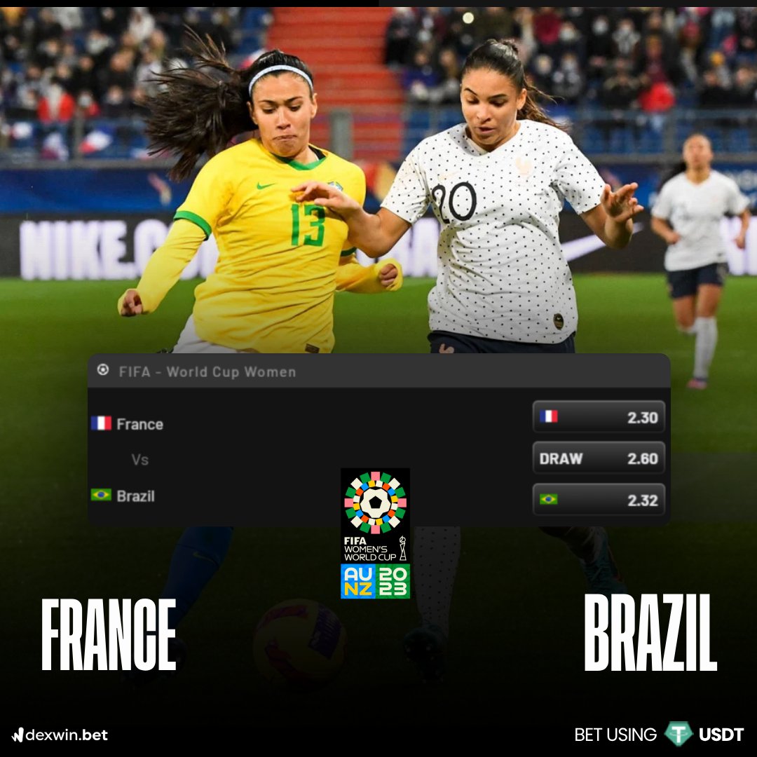 DexWin_Sports's tweet photo. 🇧🇷Brazil?🇧🇷
🇫🇷 France? 🇫🇷
Have you made you #FIFAPicks yet? ⚽️🏆
Bets for #FIFAWomensWorldCup2023 on DexWin! 😍
Start DexWinning : https://t.co/UXNThOiESz
#FIFAWWC @CBF_Futebol #PelaPrimeiraEstrela @equipedefranceF #FiersdetreBleues https://t.co/AzRLzz5xiL