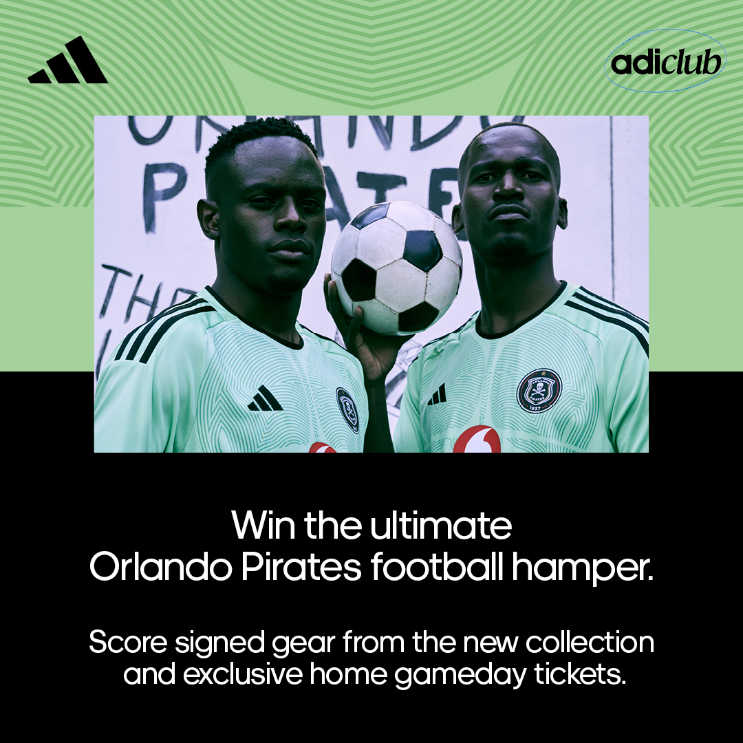 🚨 Calling all adiClub members! 📣​
Here is your shot to win the ultimate Orlando Pirates hamper. 

How to enter: ​
1. Follow adidasZA​
2. Join adiClub for free​
3. Enter the raffle (Link in bio) ​

Don't miss out on this incredible opportunity to #UpTheBucs #onceAlways #adidasZA
