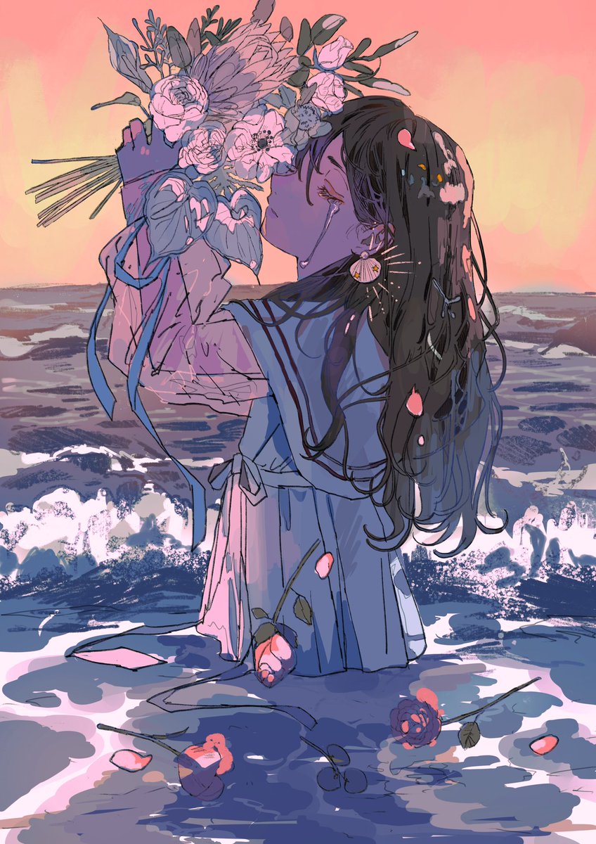 「「海に花束(Bouquet for the sea)」」|淵゛◆初画集のイラスト