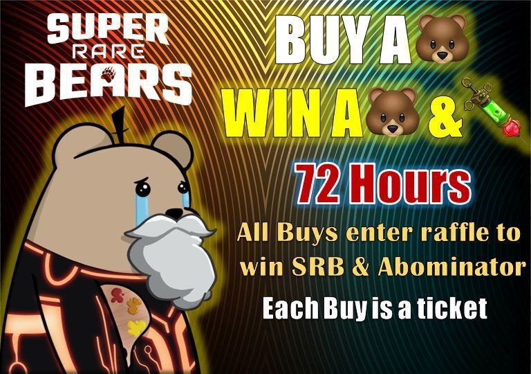SuperRare_Bears's tweet photo. #MultiversX fam, so far there are 29 buys of SuperRareBears, therefore 29 🎟️ for a chance to win a SRB 🐻 or Abominator 💉 NFT

@pulsarmoney send 100 RARE to 100 reactions

Each buy from @xoxnoNFTs, or other market places is a ticket 🎟️ with a chance of winning. Live random pick will take place on Telegram channel

All buys qualify for HYPEY early mint (max 5 per wallet) 33 addresses so far

NOOB staking pool earning 10 $RARE a day

20% boost 🚀 on farms & pools on @quantumxnetwork 

So grab a 🐻 if you can, or tell someone else about SRB

https://t.co/SZLLT18v81

Offer ends Sunday 29th 08.20 UTC

Always Bullish!

#nft $HYPE #whitelist $HYPE #Polygon