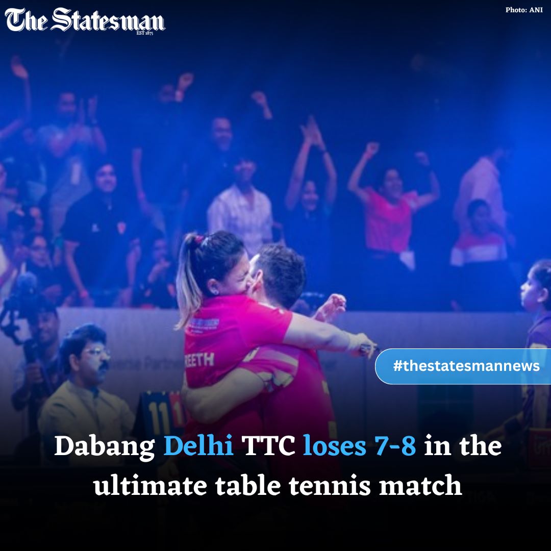 TheStatesmanLtd's tweet photo. A stunning 2-1 victory over Sreeja Akula propelled Goa Challengers to the #UltimateTableTennis Season 4 final game. They defeated Dabang Delhi TTC 7-8 in the semifinals, and their success was aided by Reeth Rishya's great play.
#DabangDelhi #GoaChallengers #defeat #TheStatesman https://t.co/IFBVRbwGC1