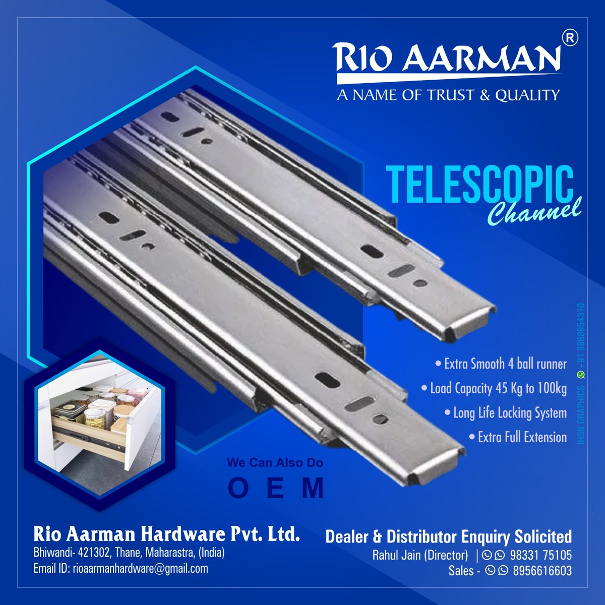 “𝐑𝐈𝐎 𝐀𝐀𝐑𝐌𝐀𝐍 𝐇𝐀𝐑𝐃𝐖𝐀𝐑𝐄' Brings Premium Range of Telescopic channel in best And premium Quality.

#rioaarmanhardware #Aaro #hardwarestore #AutoHinges #SlidingTrackRollers #Tendombox #hardware #OEM