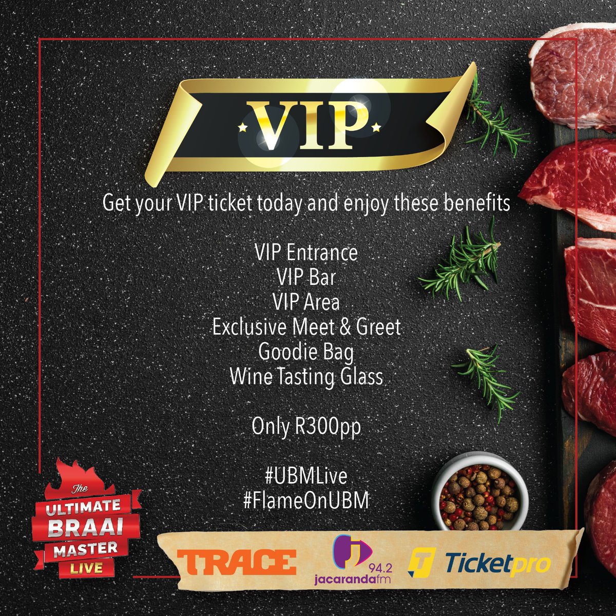 UltimateBraai's tweet photo. We are giving away some VIP tickets to The #UBMLive Festival on the 1-3rd of September at the Emperors Palace in association with Jacaranda FM!

To stand a chance of winning, all you have to do is 1) like this post, 2) share/share to stories &amp; 3) tag 3 friends! 
T&amp;C's Apply https://t.co/Pp16V34umP