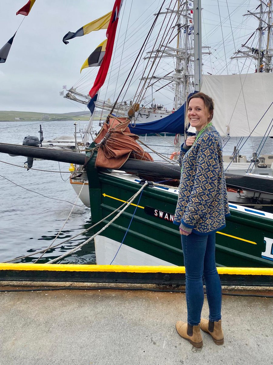 Katie contemplating whether to run away to sea on Swan.⁠
⁠
She has the jumper for it!⁠
⁠
Today (Sat 29th) is our last day up in town at #TallShipsLerwick. Thanks so much to everyone who has stopped by so far.⁠
⁠
We're here 11am-7pm on the Albert Wharf - just by Swan.⁠